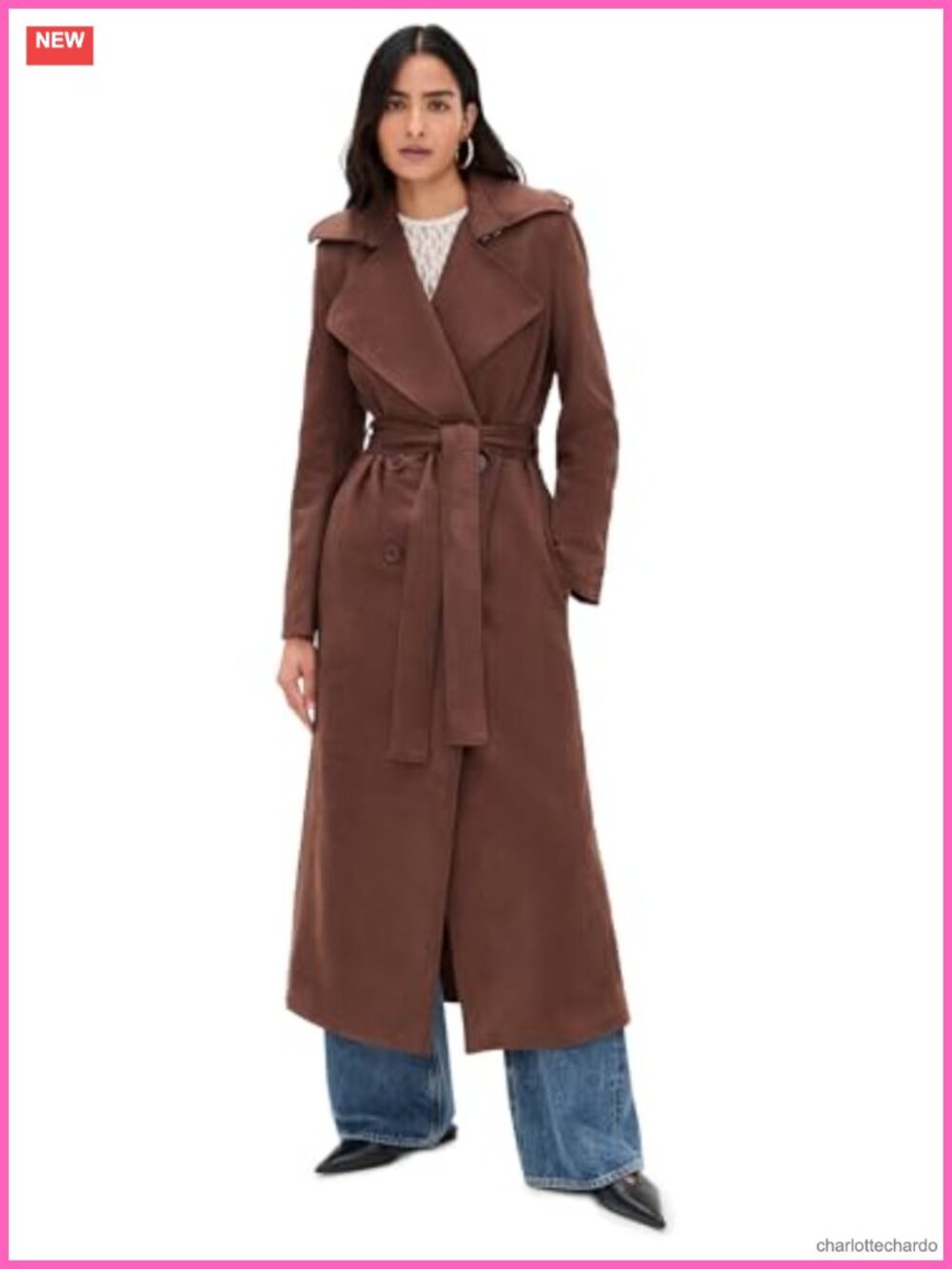 Faux Suede Trench Coat Long Sleeve Classic Fit Notch Collar